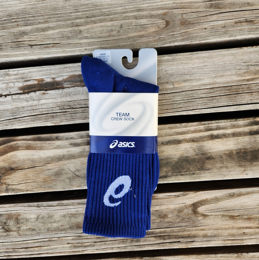 NWT Asics Royal Blue White Crew Ream Socks Large 10+ Volleyball